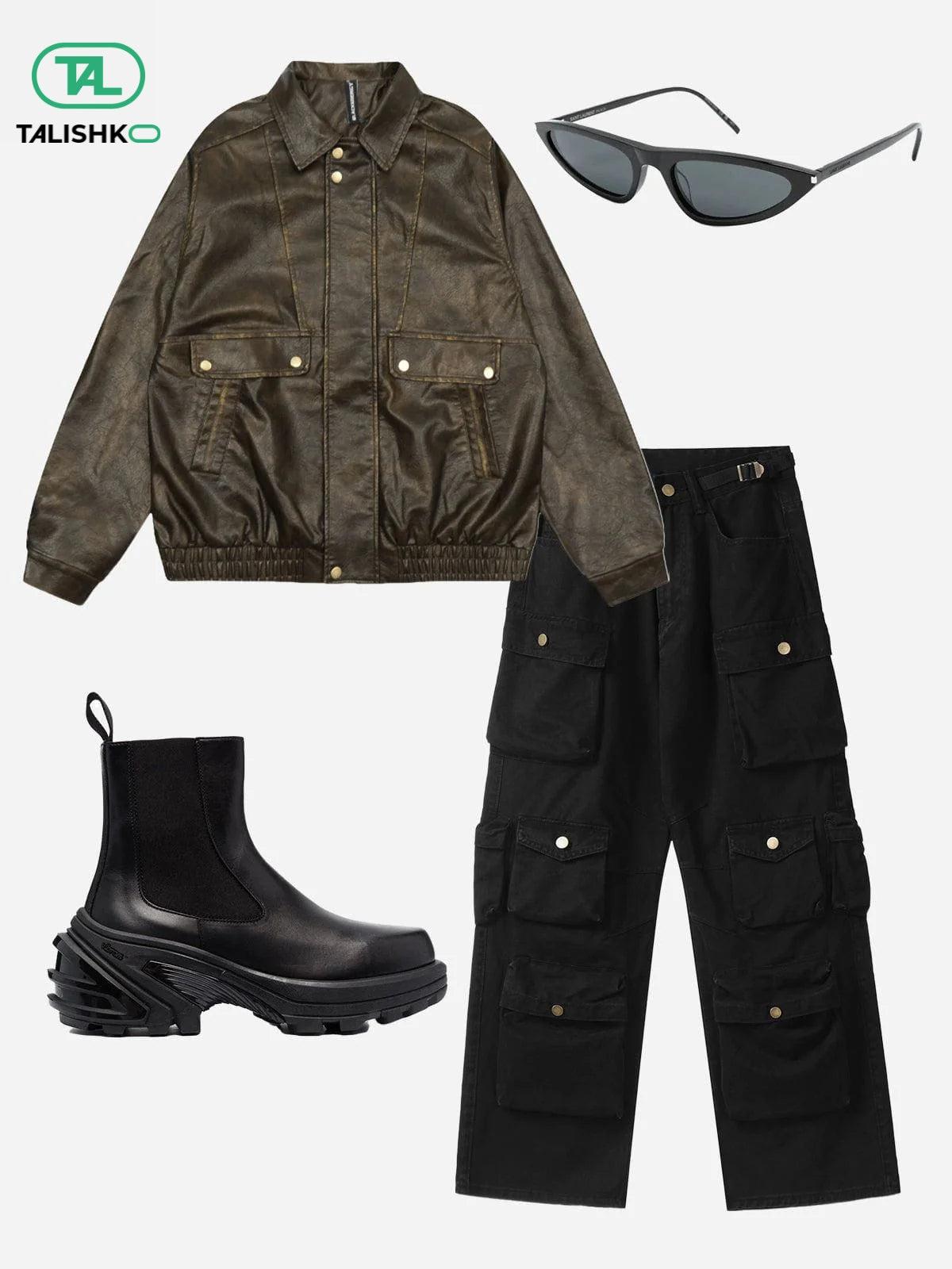 Dip-Dye Washed Faux Leather Jacket