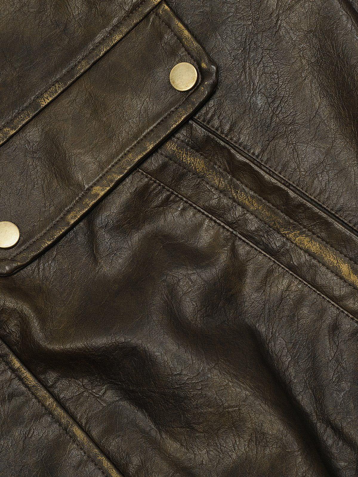 Dip-Dye Washed Faux Leather Jacket