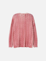 Distressed Cable Knit Sweater