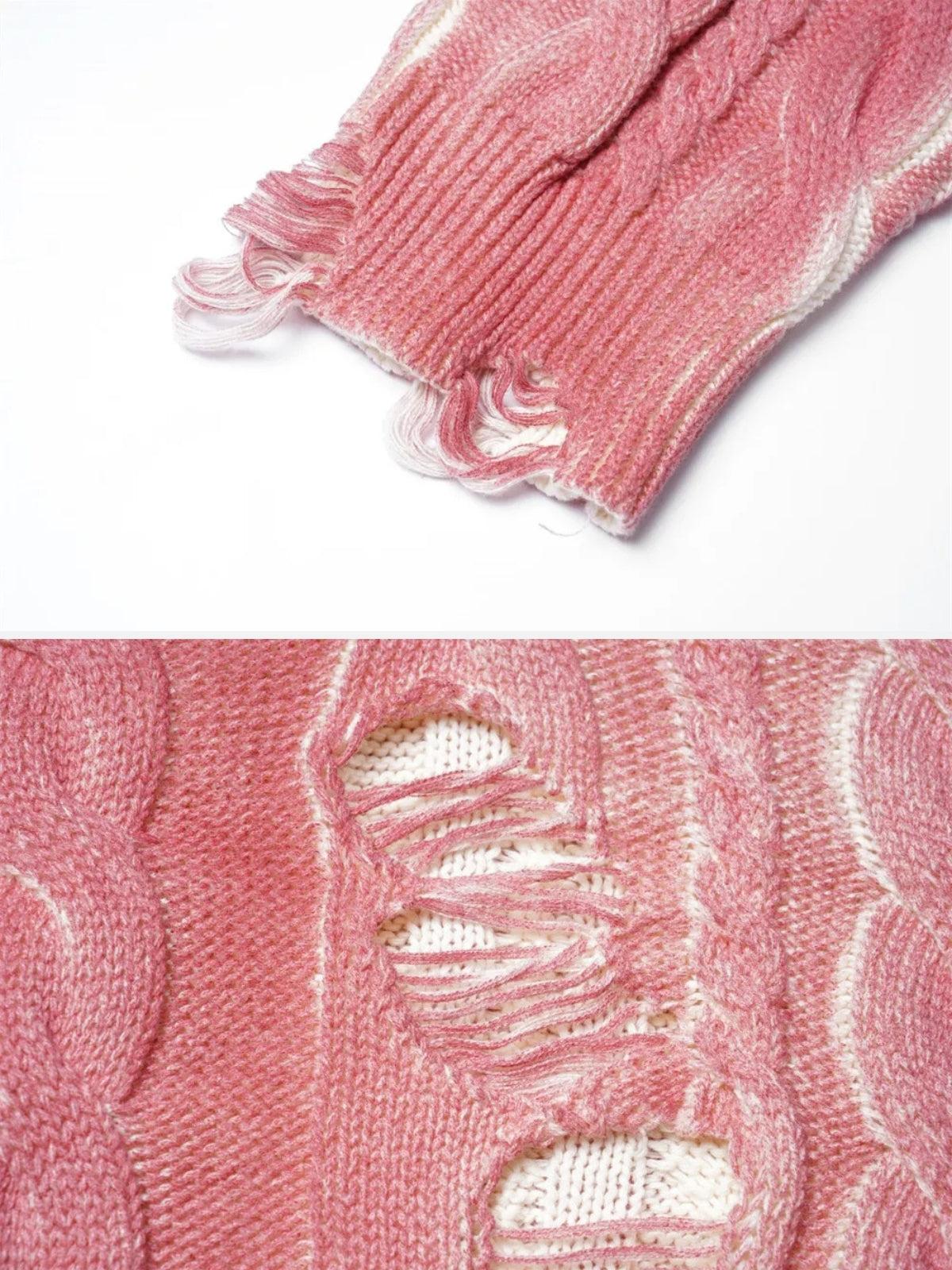Distressed Cable Knit Sweater