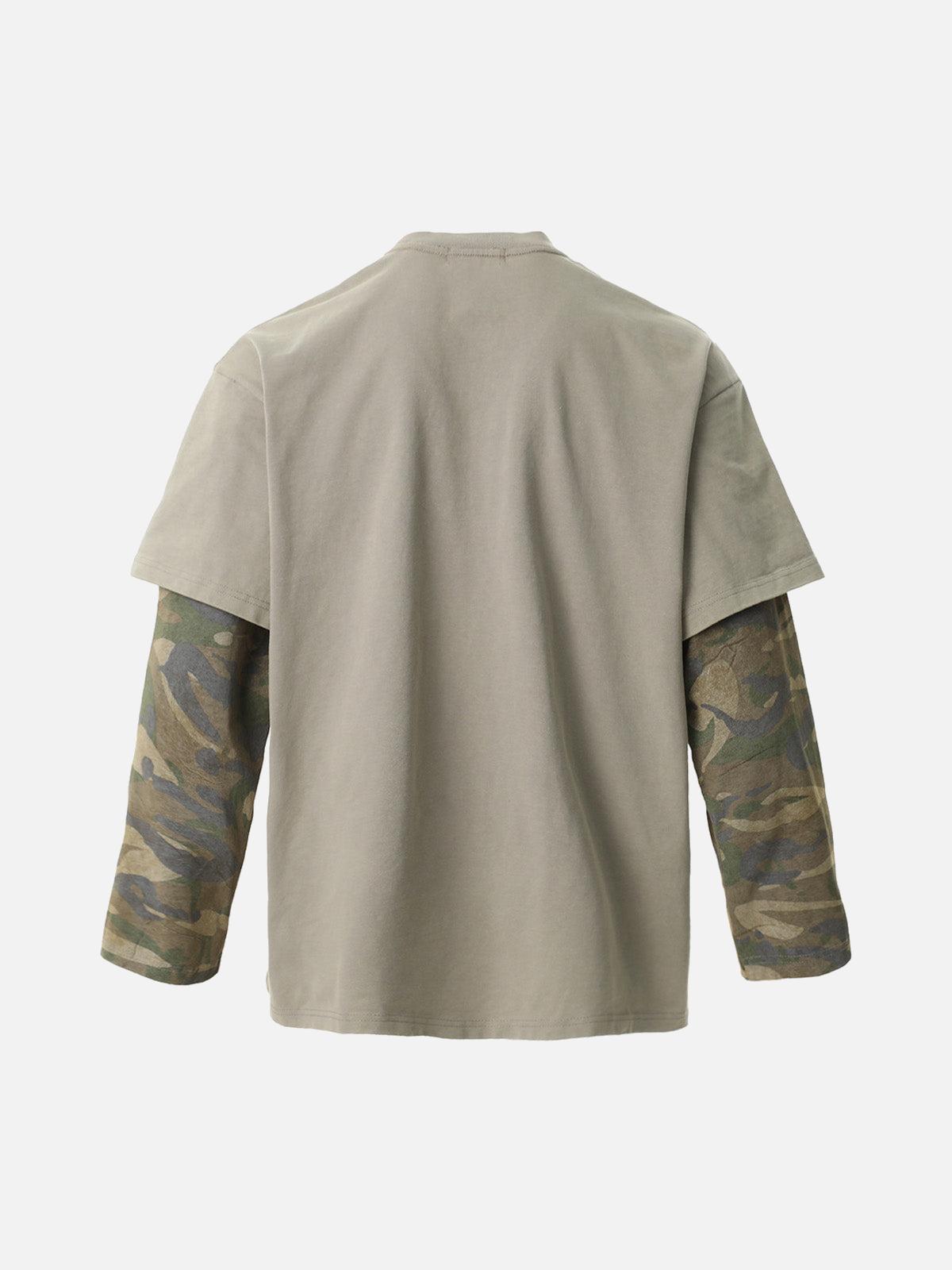 Distressed Camouflage Faux Two-Piece Graphic T-Shirt