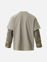 Distressed Camouflage Faux Two-Piece Graphic T-Shirt