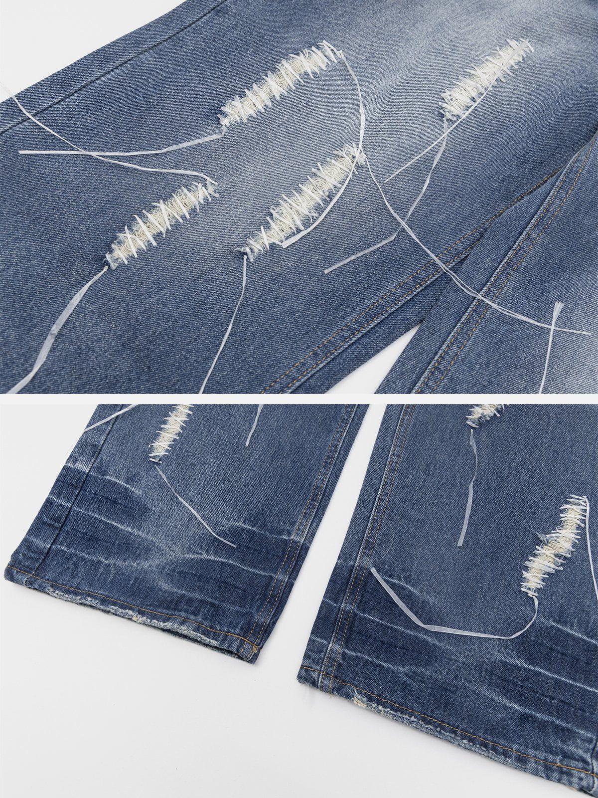 Distressed Decorative Band Loose Jeans