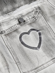 Distressed Denim Embroidery Jacket