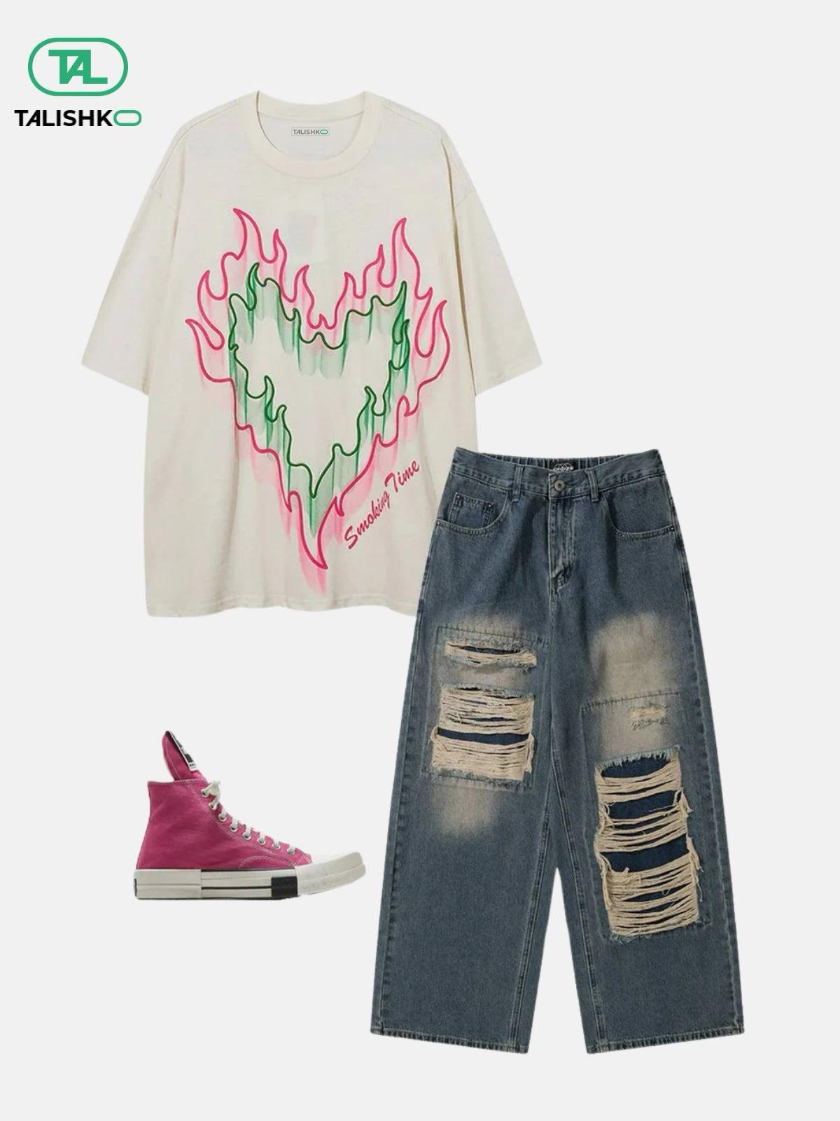 Distressed Design Loose Jeans