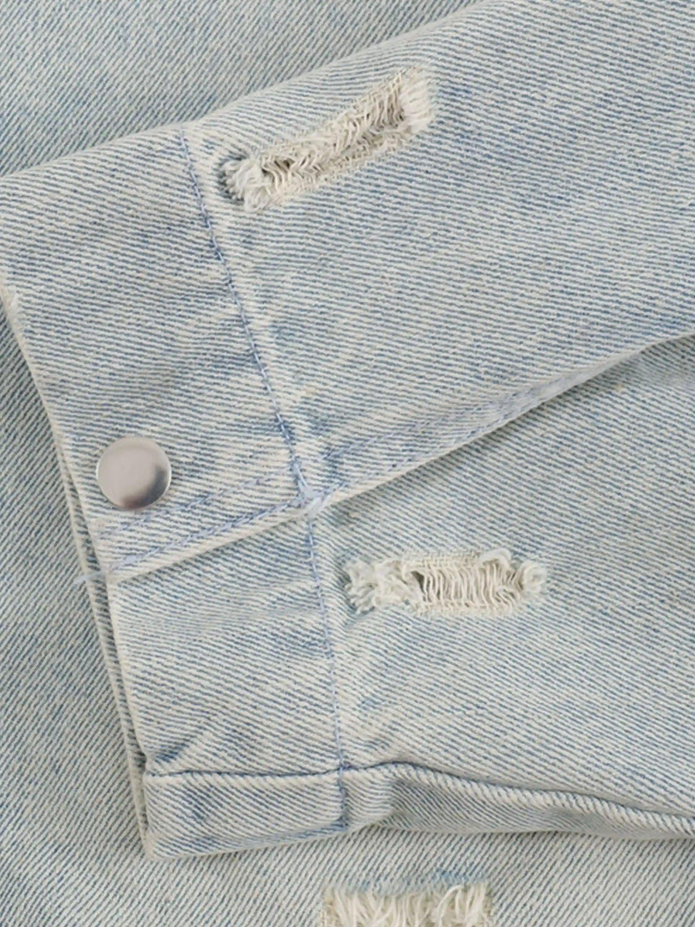 Distressed Frayed Lapel Denim Jacket