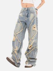 Distressed Fringe Loose Jeans