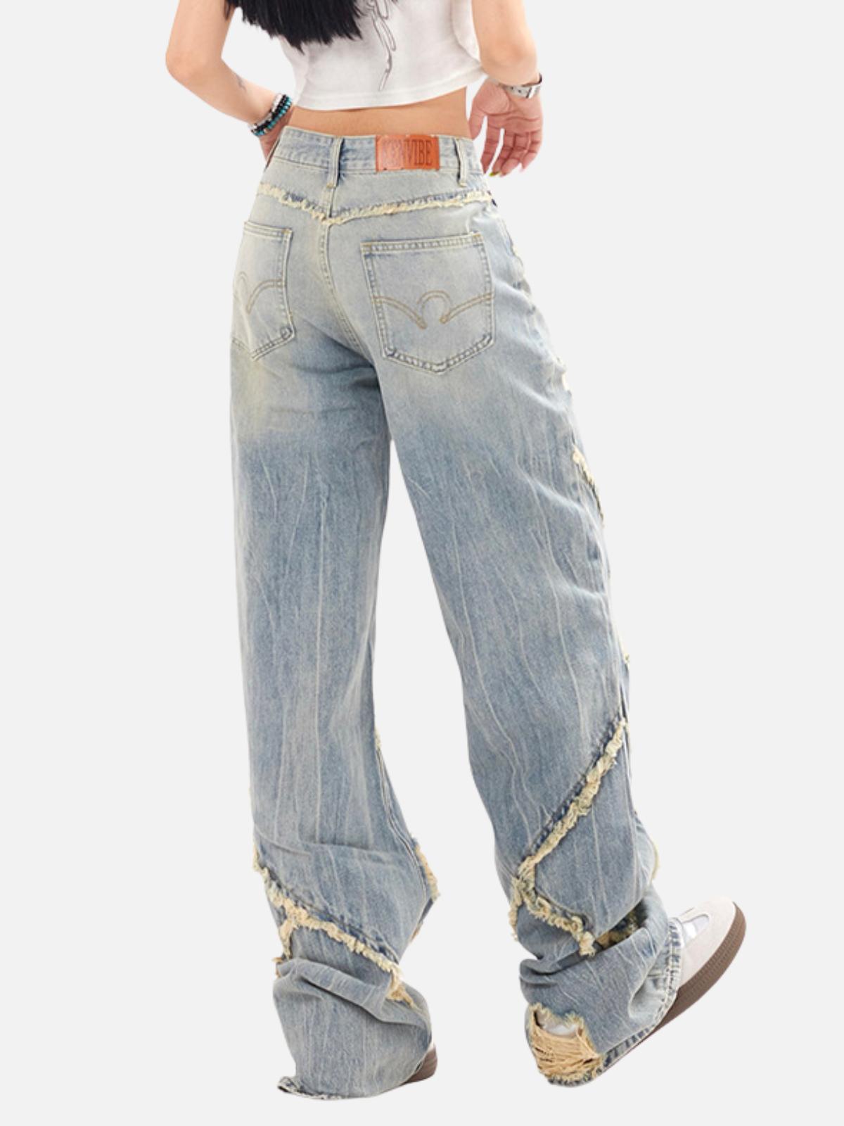 Distressed Fringe Loose Jeans