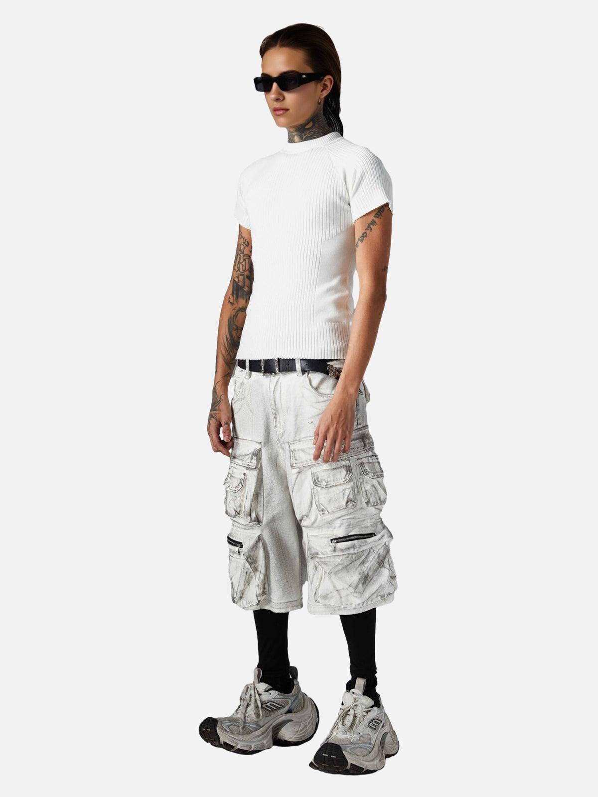 Distressed Multi-Pocket Cargo Shorts