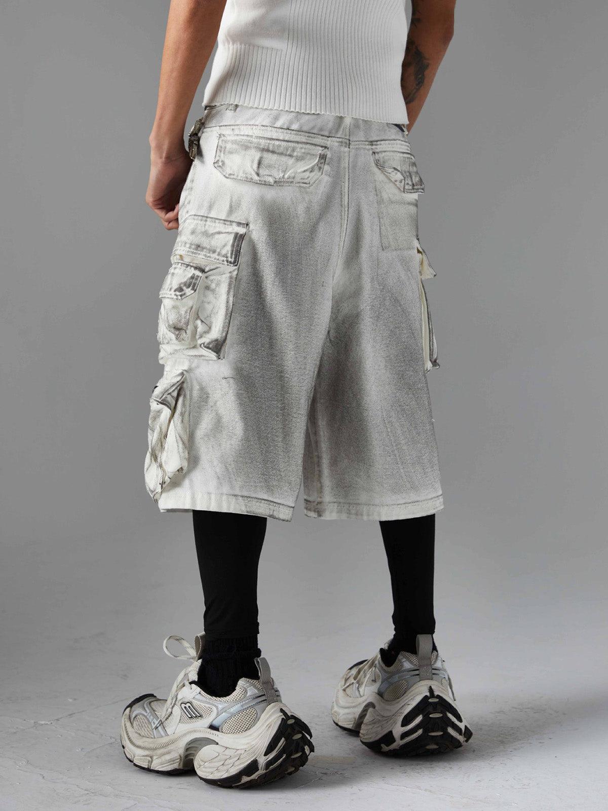 Distressed Multi-Pocket Cargo Shorts