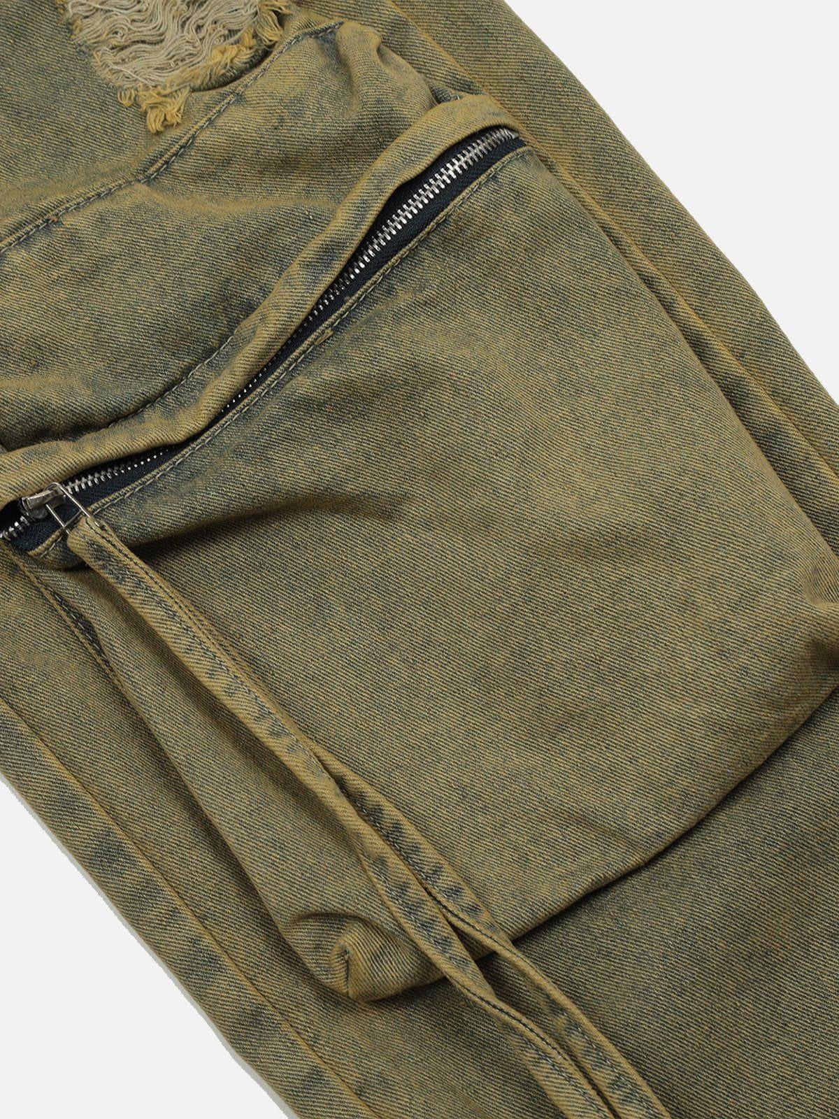 Distressed Multi Pocket Loose Jeans