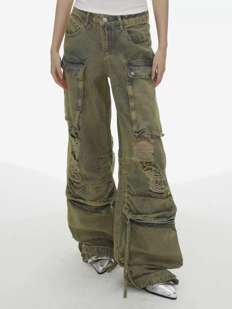Distressed Multi Pocket Loose Jeans