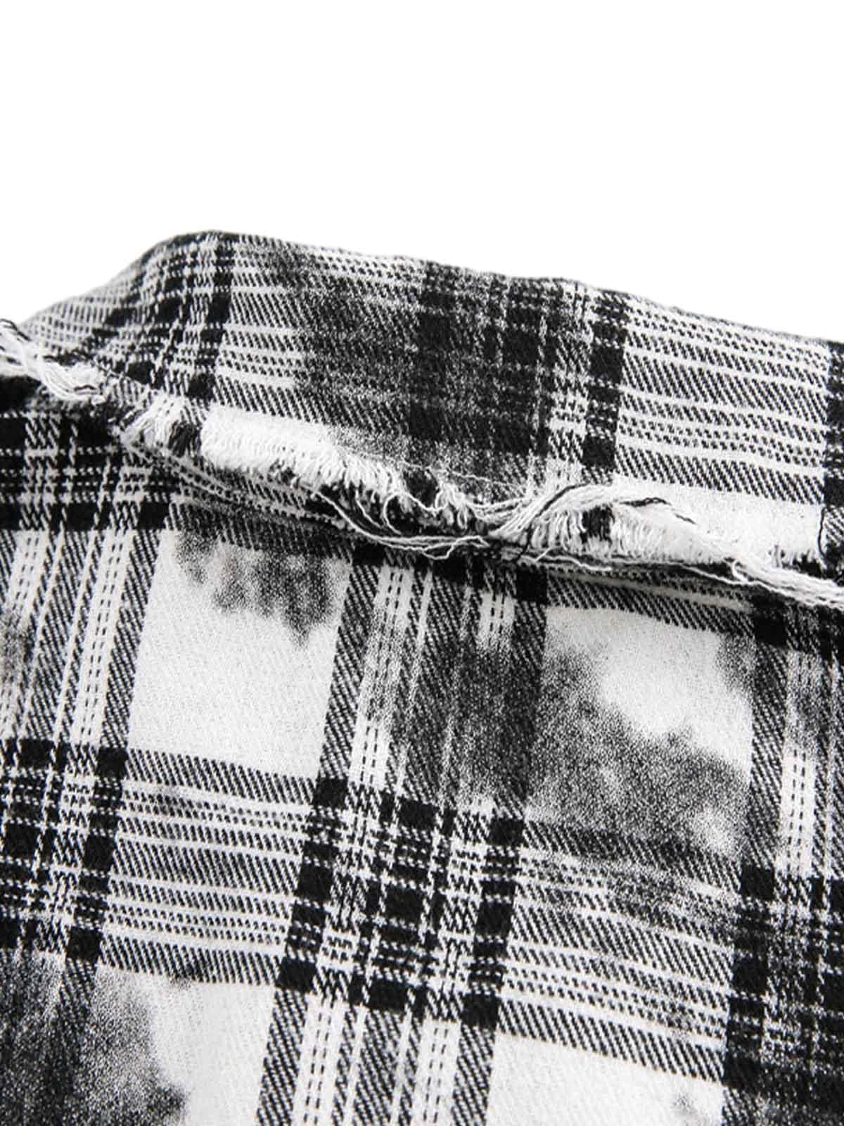 Distressed Plaid Lace Short-Sleeve Shirt