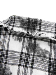 Distressed Plaid Lace Short-Sleeve Shirt