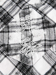 Distressed Plaid Lace Short-Sleeve Shirt