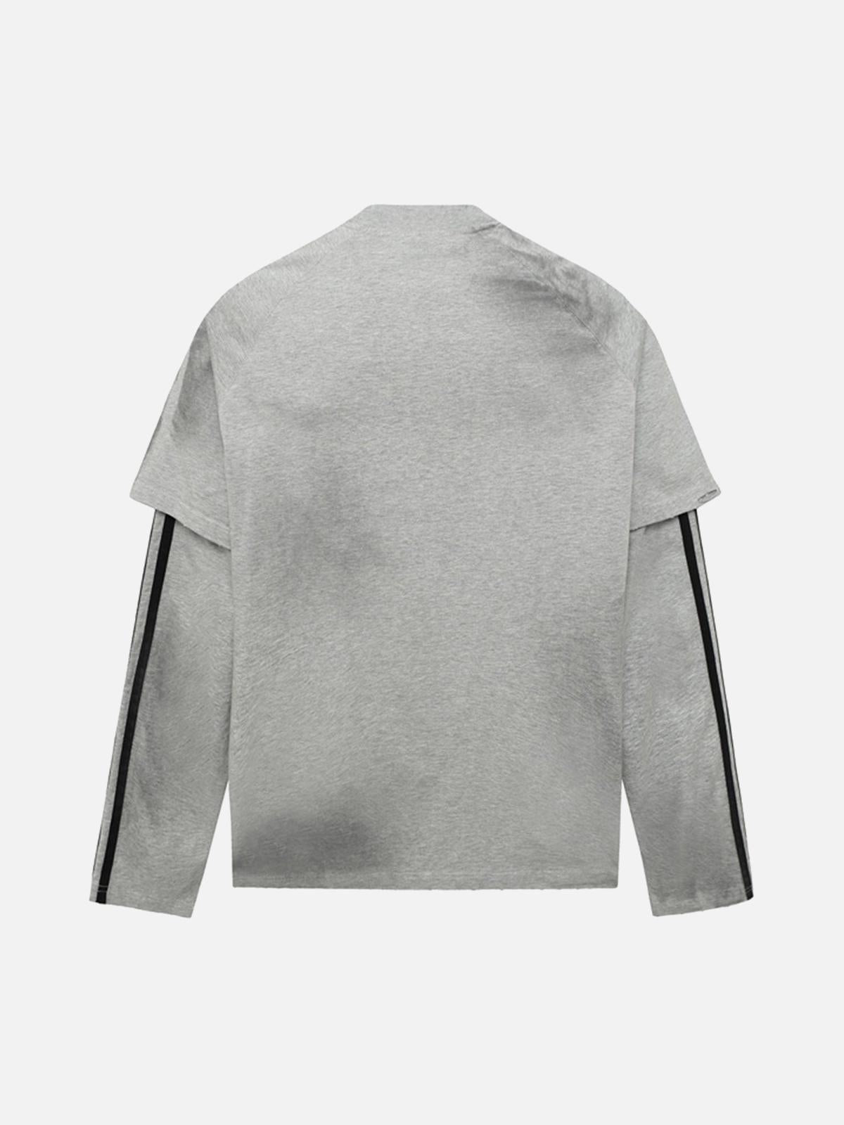 Distressed Printed Faux Two-Piece Long-Sleeved T-Shirt