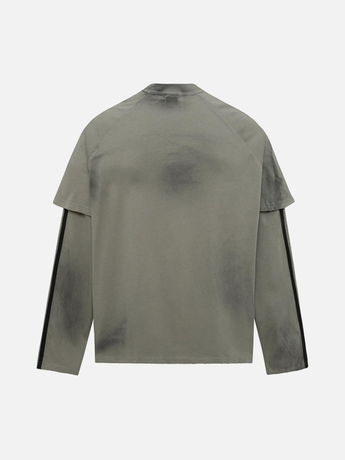 Distressed Printed Faux Two-Piece Long-Sleeved T-Shirt