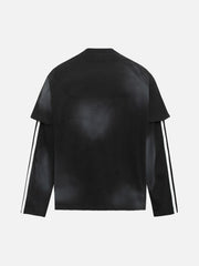 Distressed Printed Faux Two-Piece Long-Sleeved T-Shirt