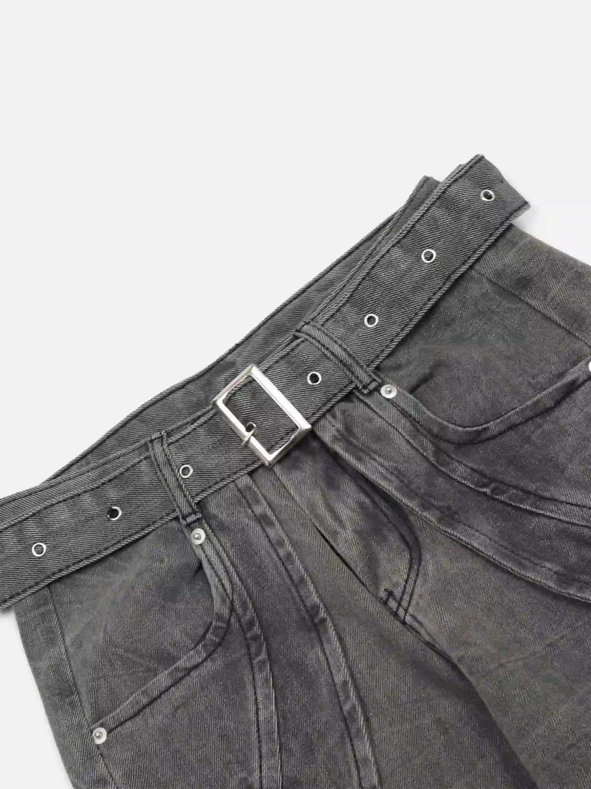 Distressed Punk Jeans With Metal Belt