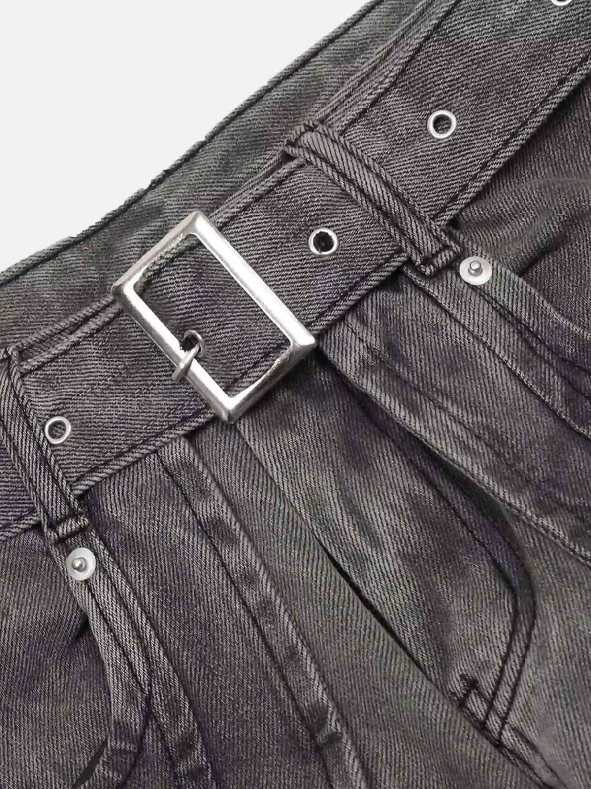 Distressed Punk Jeans With Metal Belt