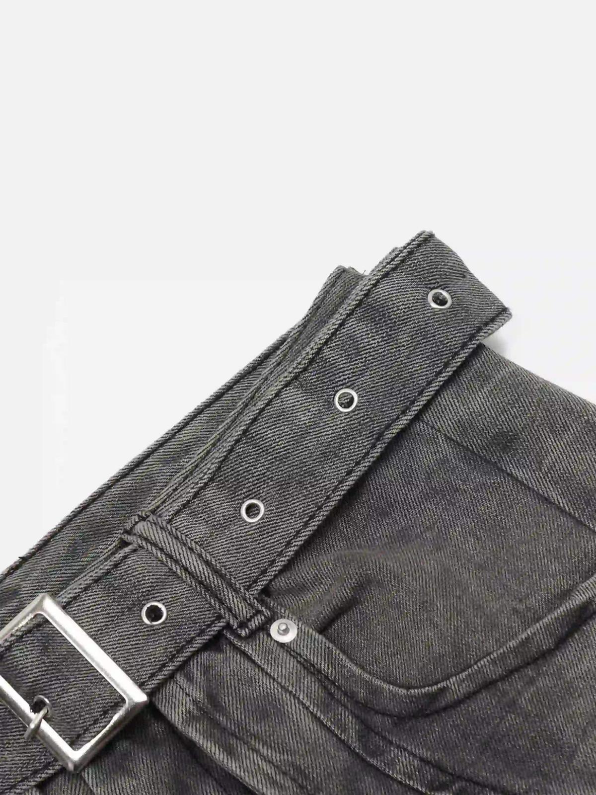 Distressed Punk Jeans With Metal Belt