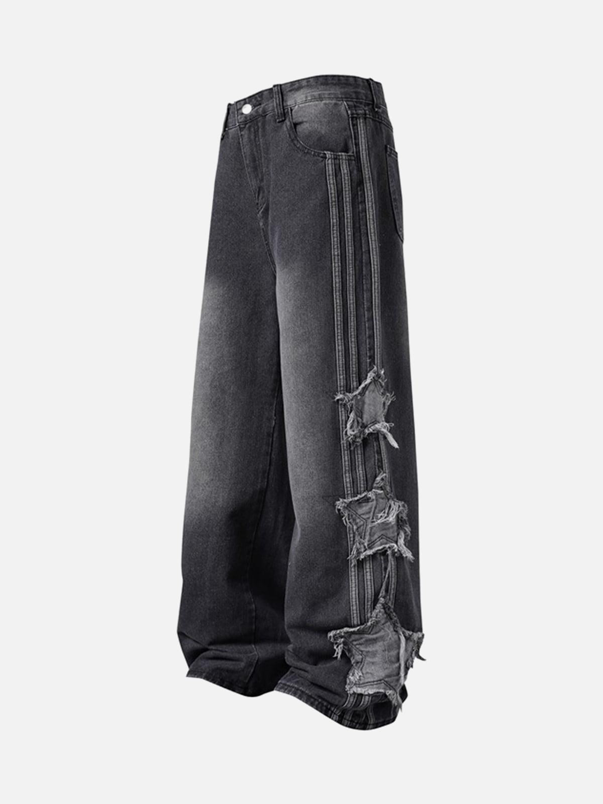 Distressed Raw Edge Baggy Jeans