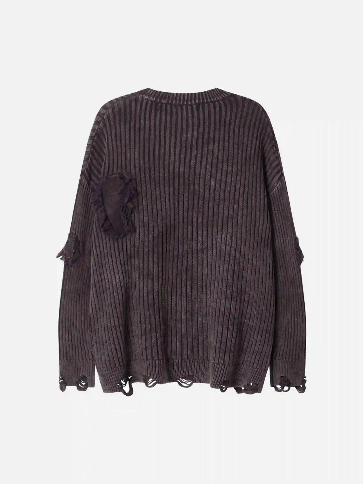 Distressed Ripped Rivets Sweater