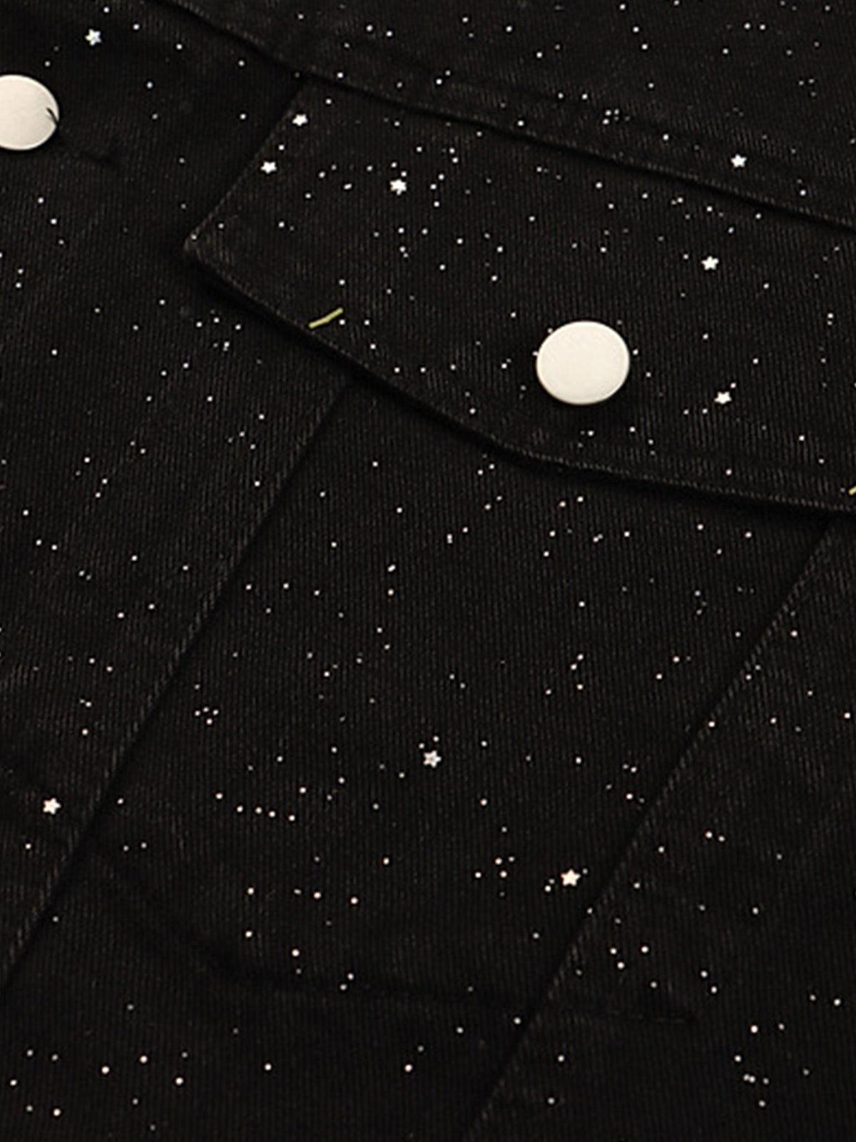 Distressed Sequin Design Denim Jacket