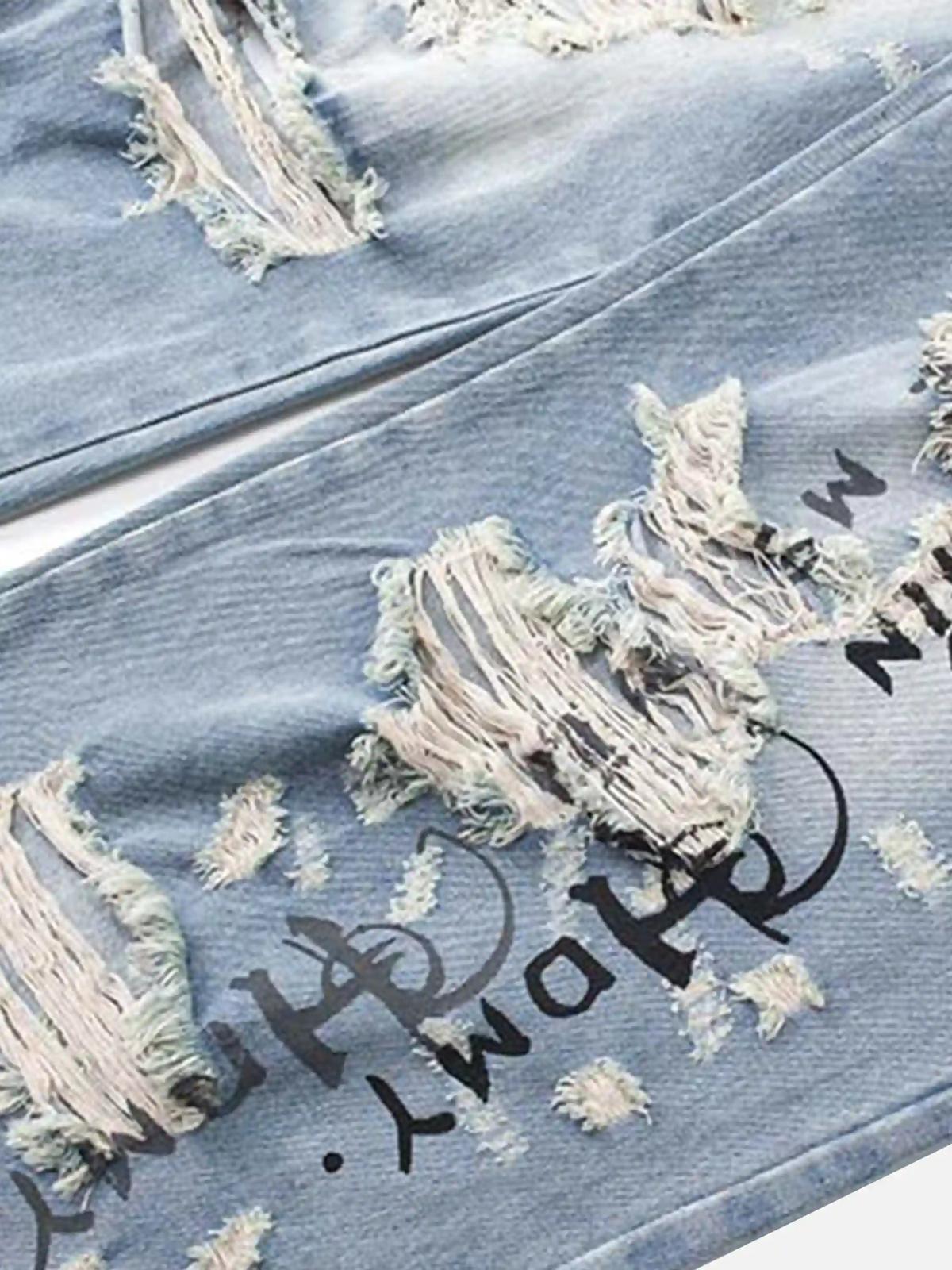 Distressed Spider Letter Print Jeans
