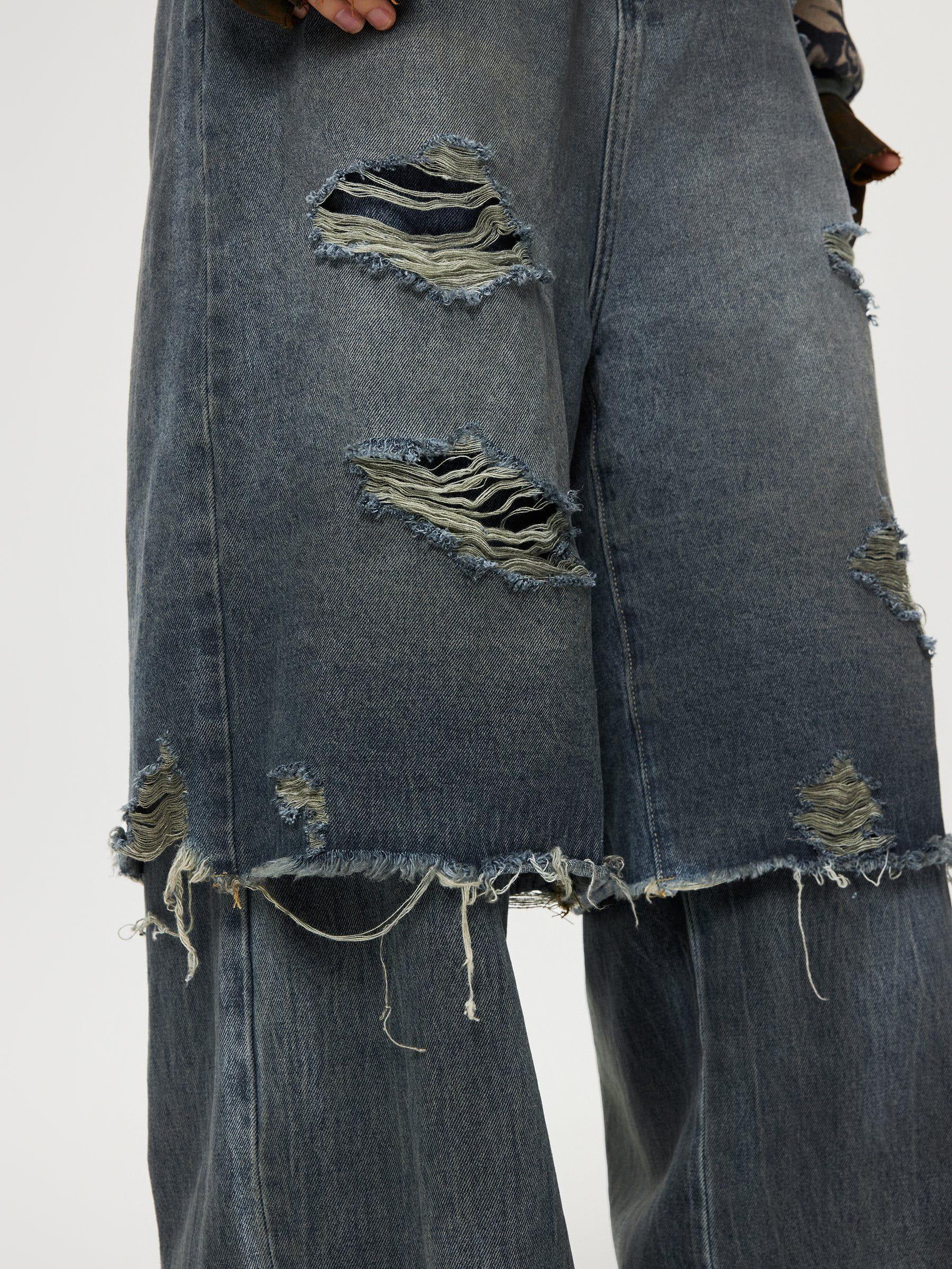 Distressed Two Layer Baggy Jeans