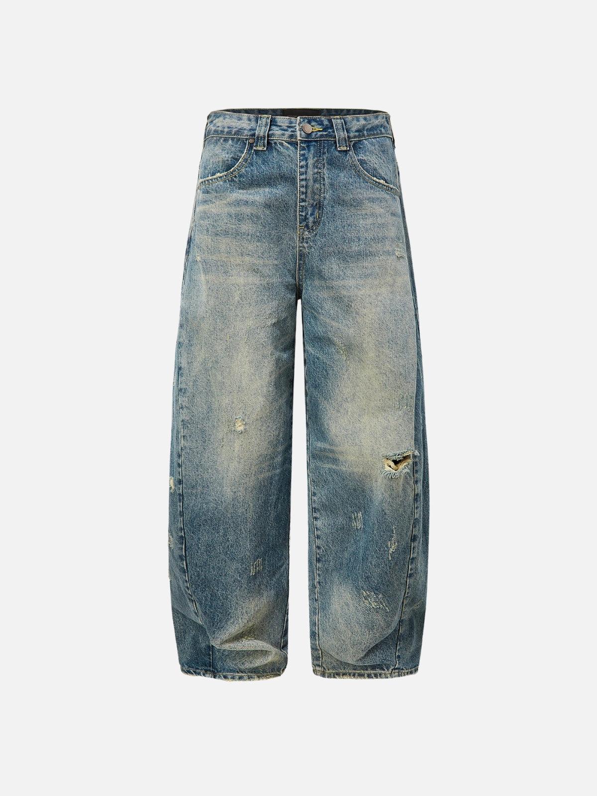 Distressed Washed Barrel Jeans