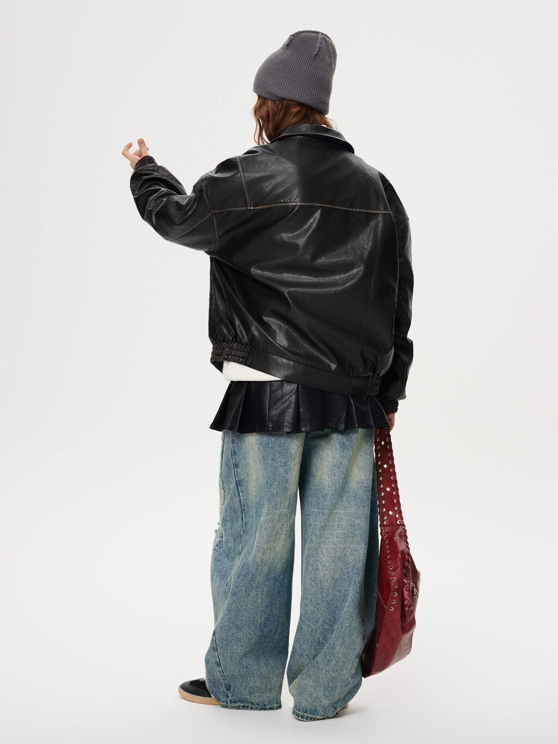 Distressed Washed Barrel Jeans