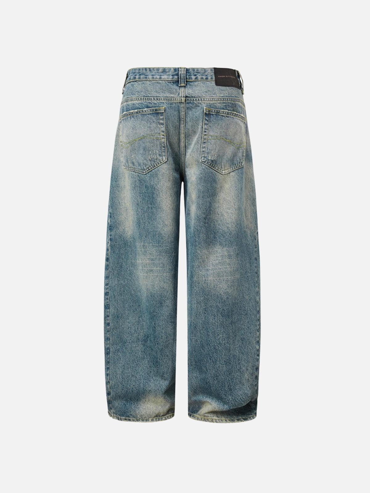Distressed Washed Barrel Jeans