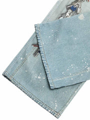Distressed Washed Ink-Splashed Chain Print Baggy Jeans
