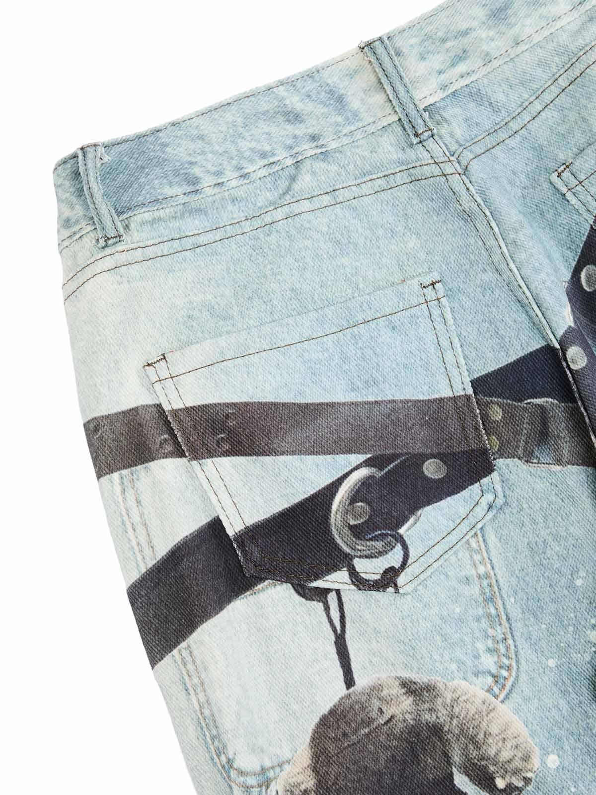 Distressed Washed Ink-Splashed Chain Print Baggy Jeans