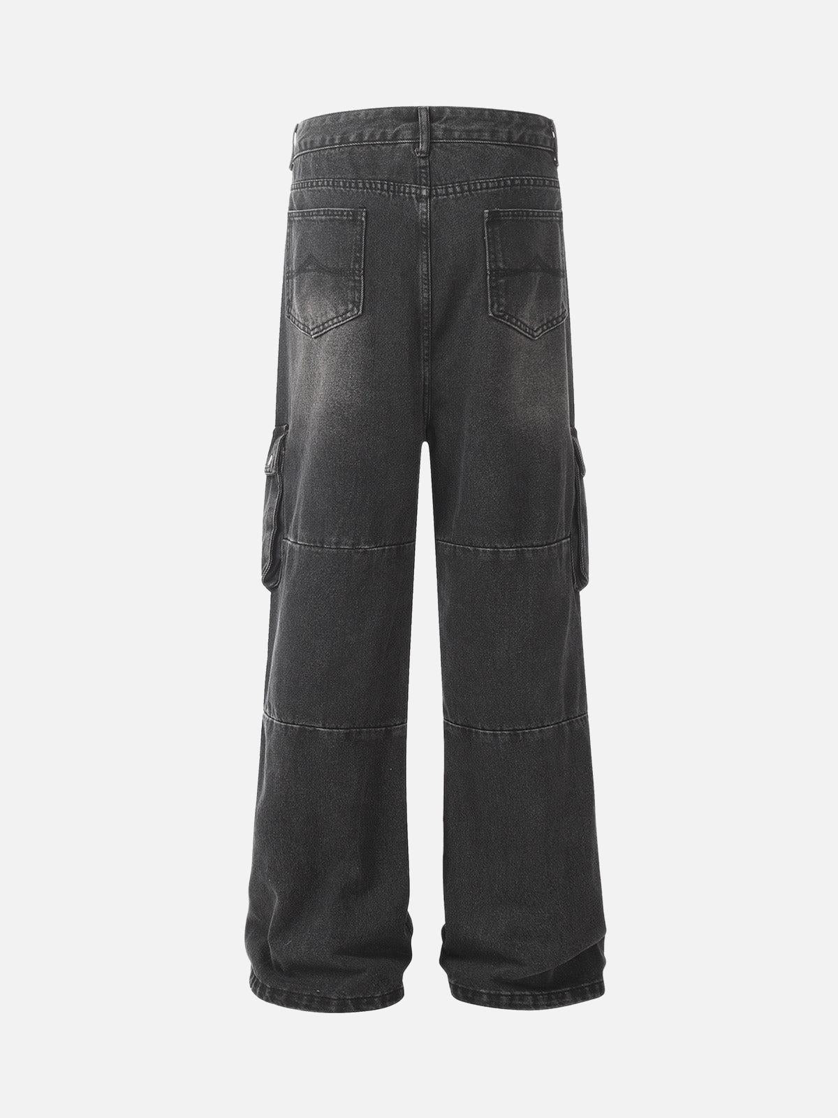 Distressed Washed Multi-Pocket Cargo Jeans