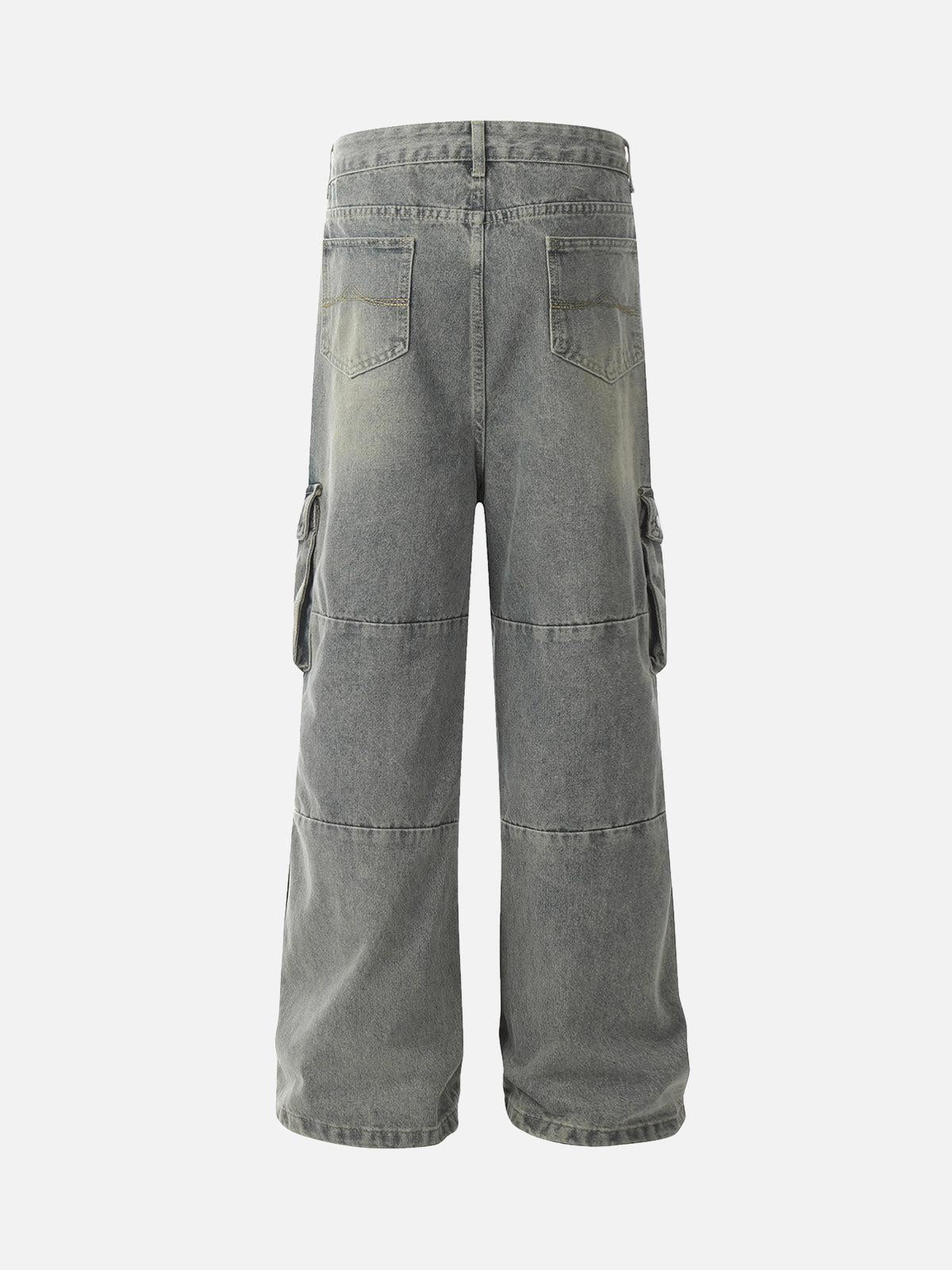 Distressed Washed Multi-Pocket Cargo Jeans