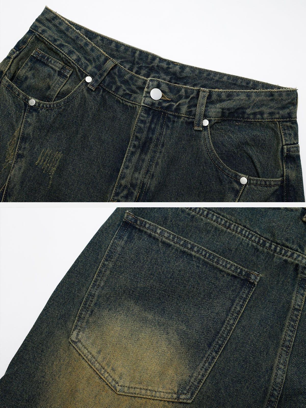 Distressed Washed Stitching Jeans