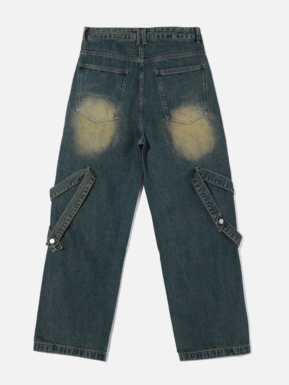 Distressed Washed Stitching Jeans