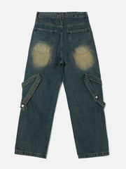 Distressed Washed Stitching Jeans
