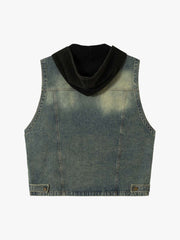Functional Multi-Pocket Hooded Denim Vest