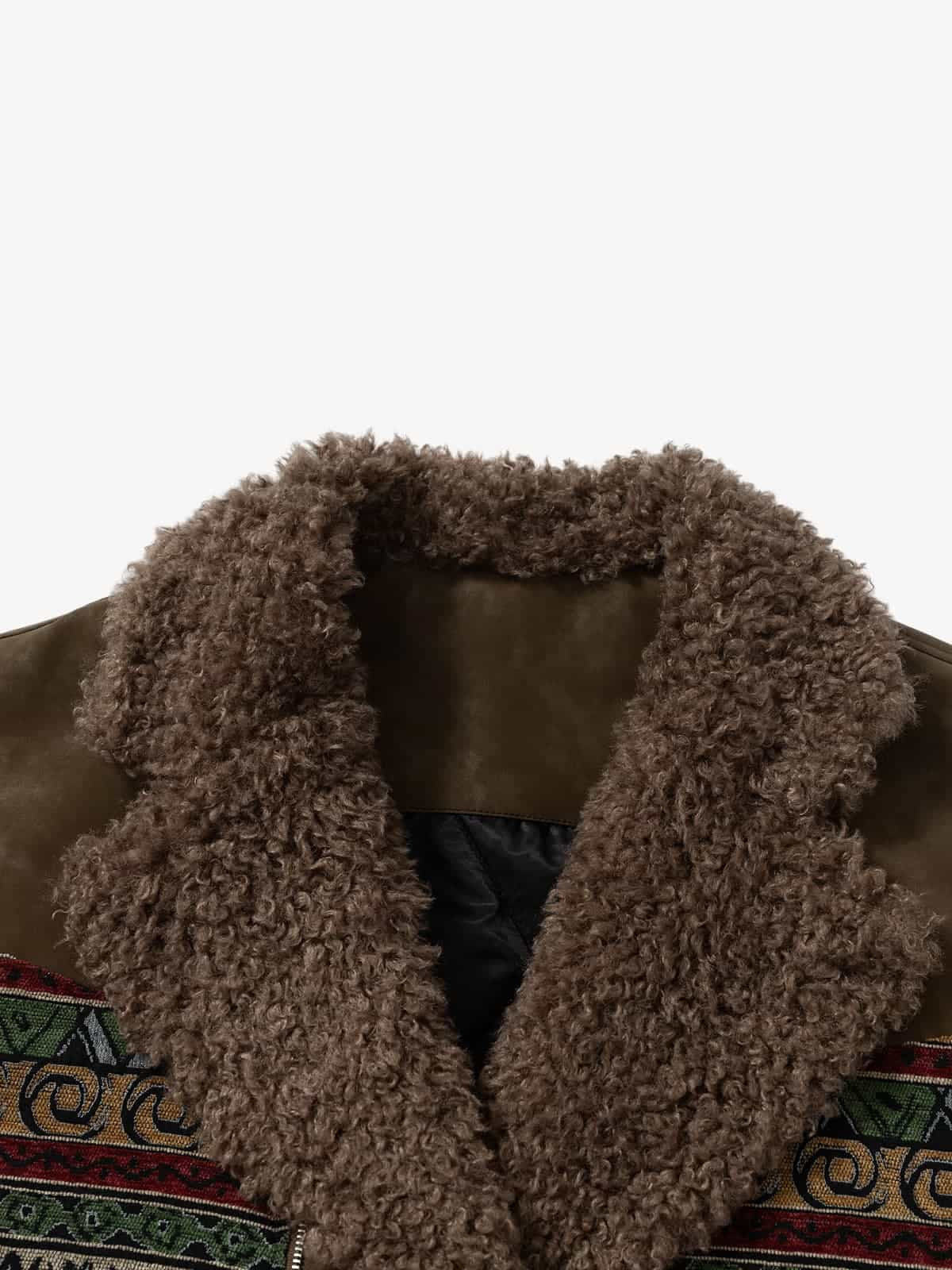 Vintage Leather and Sherpa Patchwork Webbing Cotton Jacket