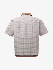 Faux Two-piece Pearl Button Plaid Short-Sleeved Shirt