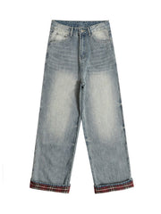 Vintage Washed Plaid Baggy Jeans