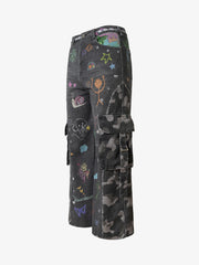 Graffiti Print Cold Transfer Camouflage Layered Cargo Jeans