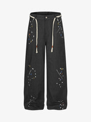 Street Contrast Artistic Graffiti Drawstring Jeans