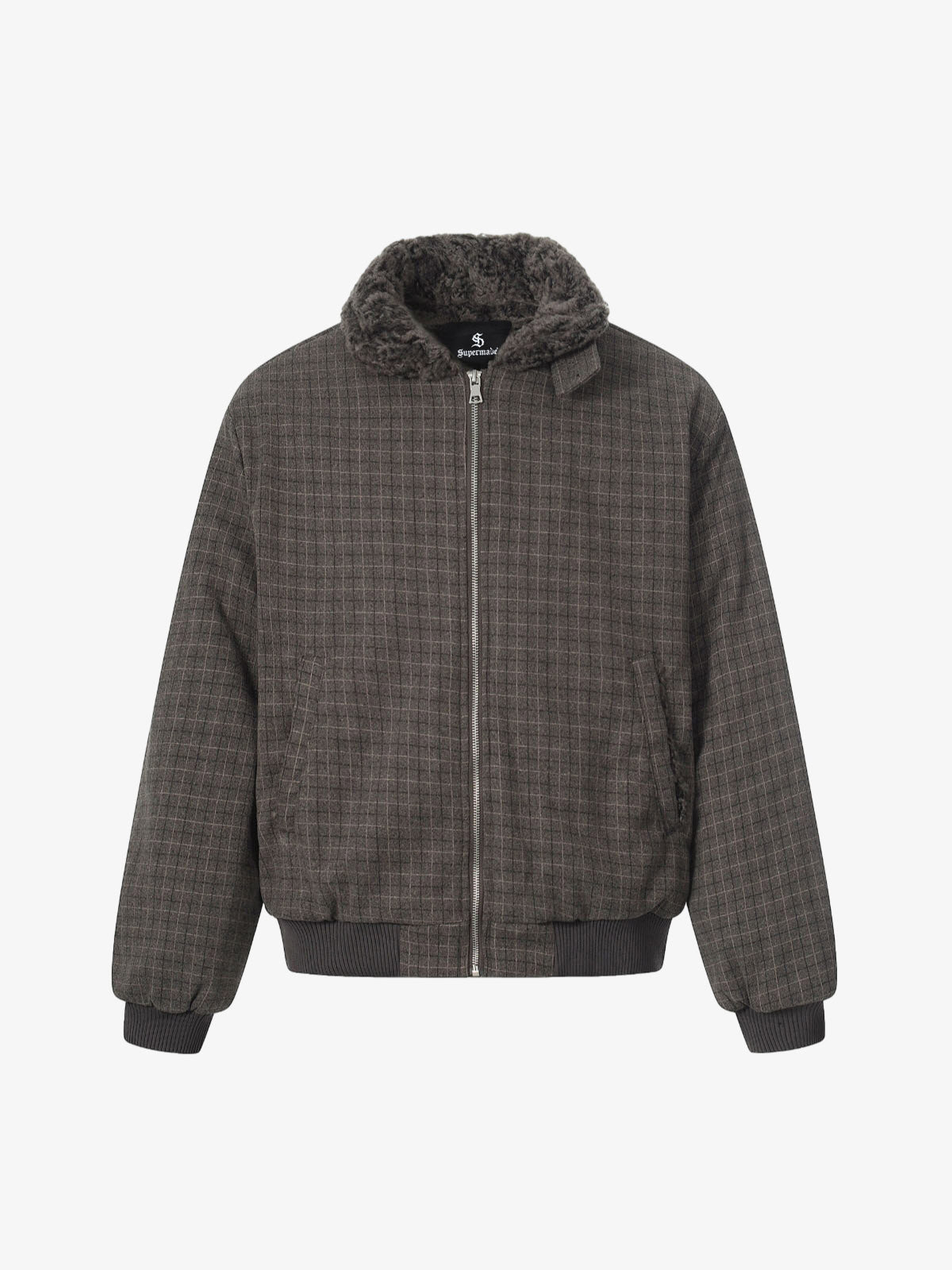Retro Plaid Fur Collar Warm Padded Jacket