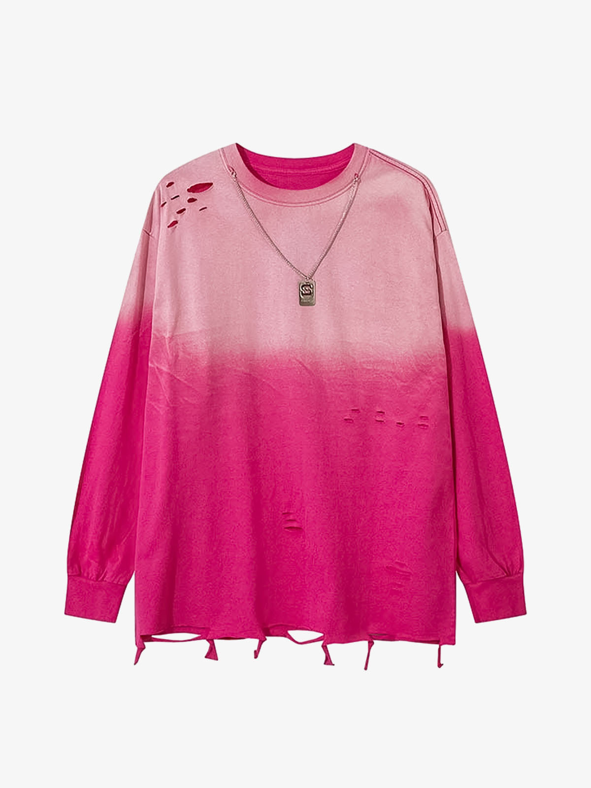 Gradient Hole Contrast Color Long Sleeve T-Shirt