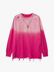 Gradient Hole Contrast Color Long Sleeve T-Shirt