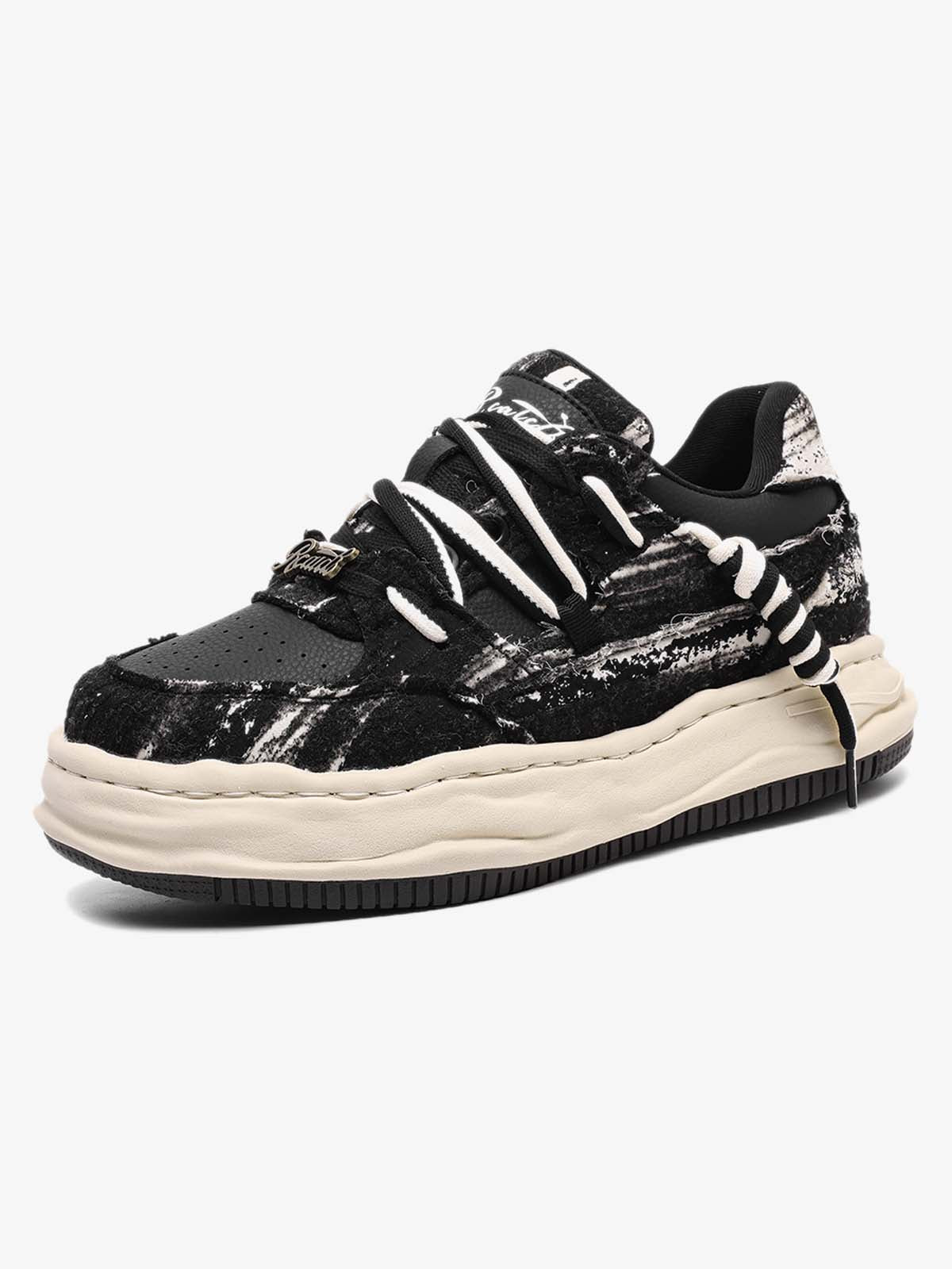 Retro Washed Denim Low Top Platform Sneakers